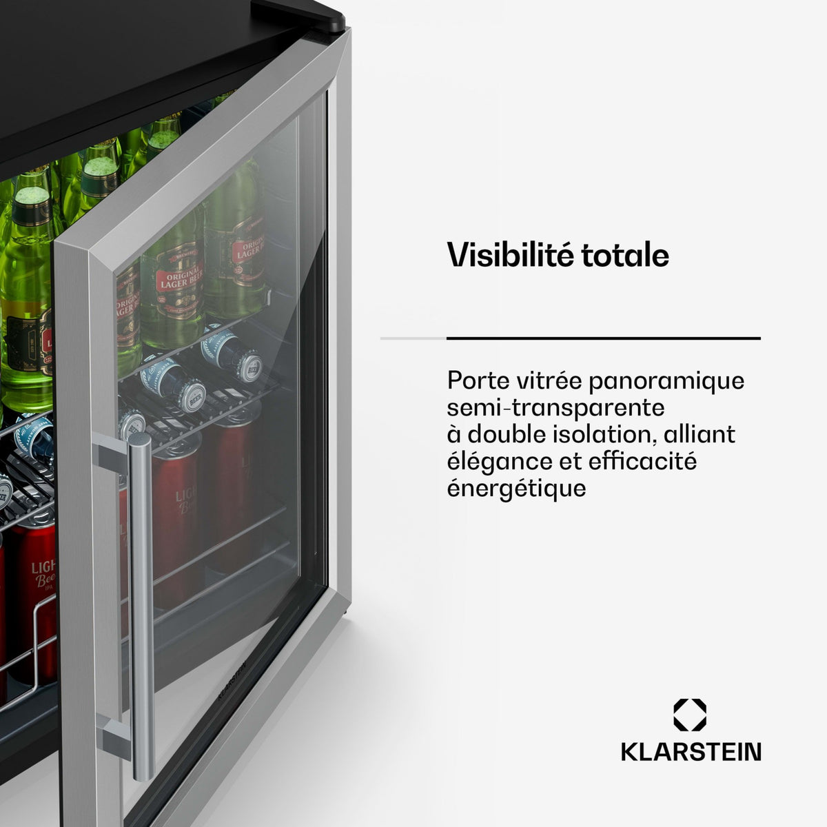 Mini réfrigérateur KLARSTEIN Beersafe porte vitrée 64x48cm LED Argent