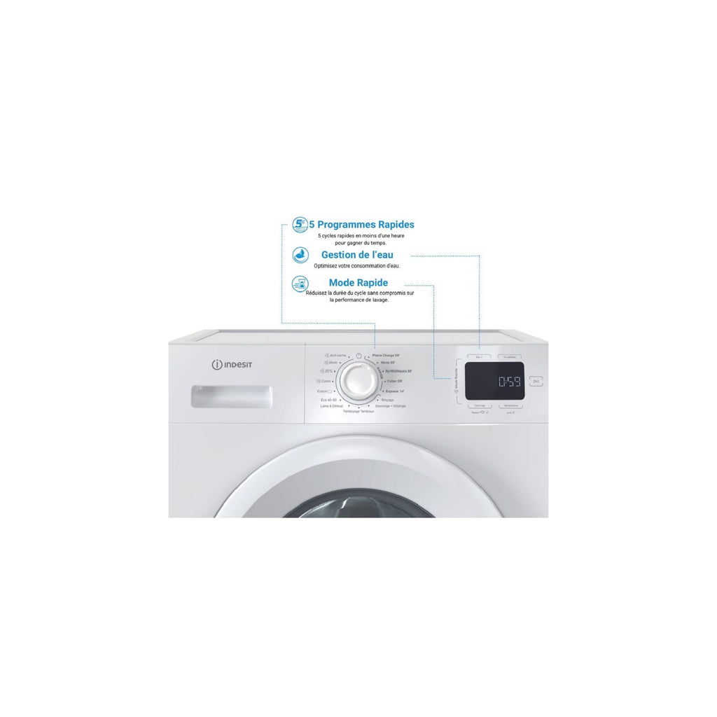 Lave linge hublot INDESIT IM864MYTIMEFR - 8 kg - 1400 tr/min - Classe A - Moteur induction