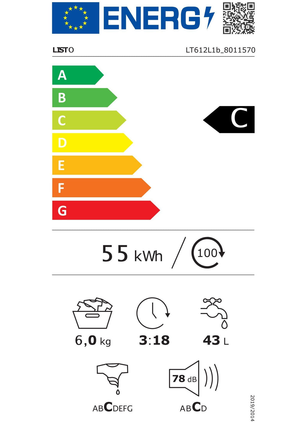 Lave linge top LISTO LT612L1b - 6 kg - 1200 tr/min - Classe C