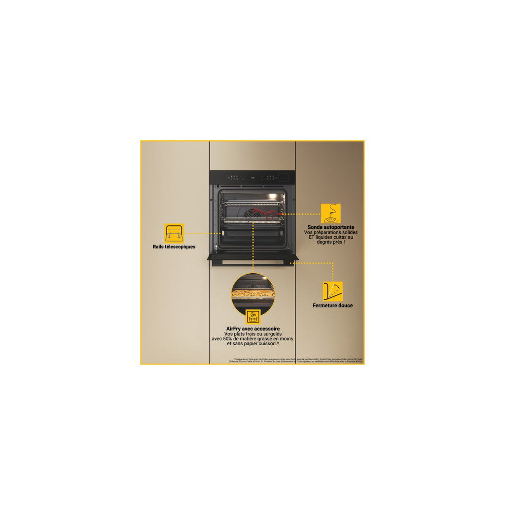 Four encastrable fonction vapeur WHIRLPOOL WOI7A8FPT1SBAF - Pyrolyse - Chaleur tournante - Combiné vapeur - Porte froide