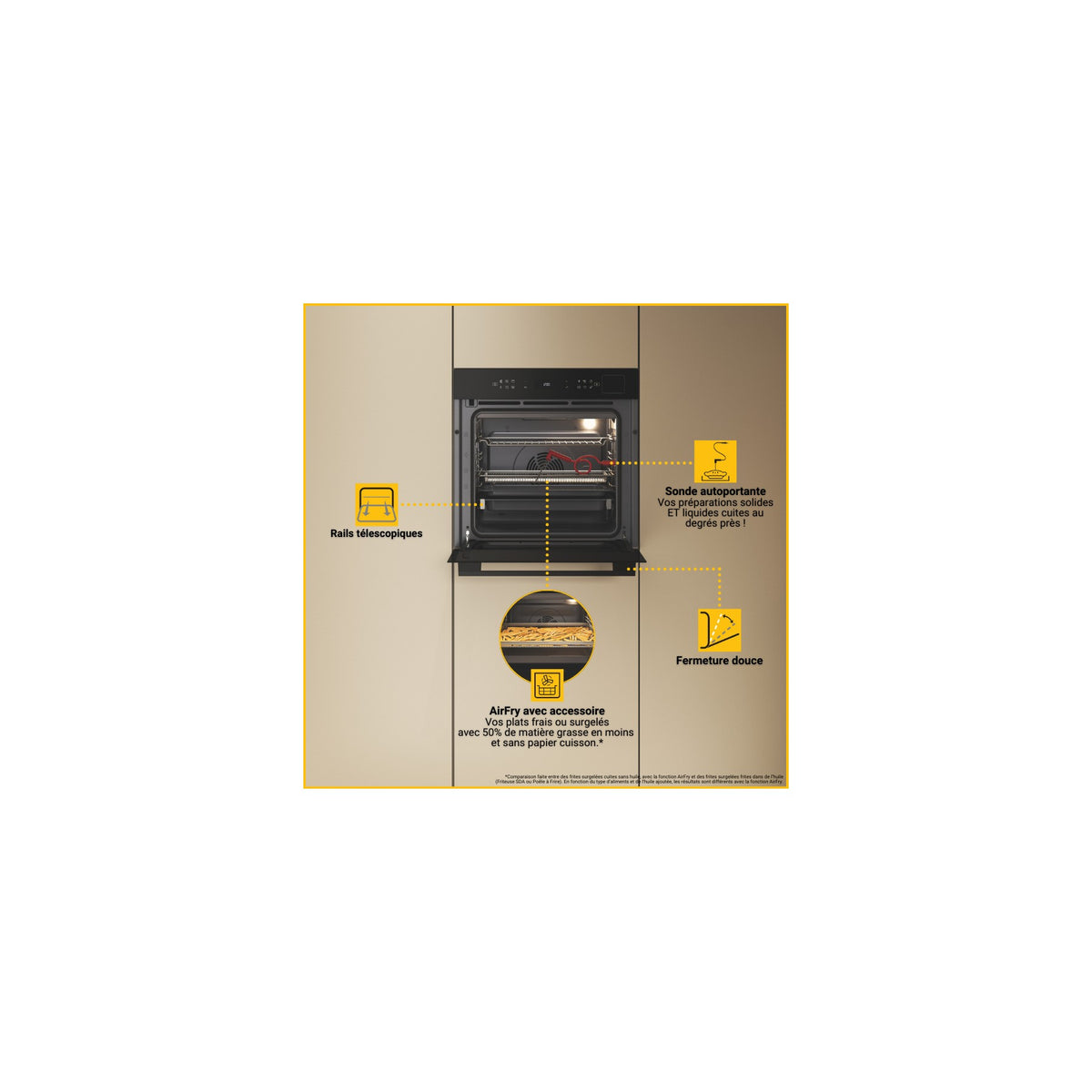 Four encastrable fonction vapeur WHIRLPOOL WOI7A8FPT1SBAF - Pyrolyse - Chaleur tournante - Combiné vapeur - Porte froide
