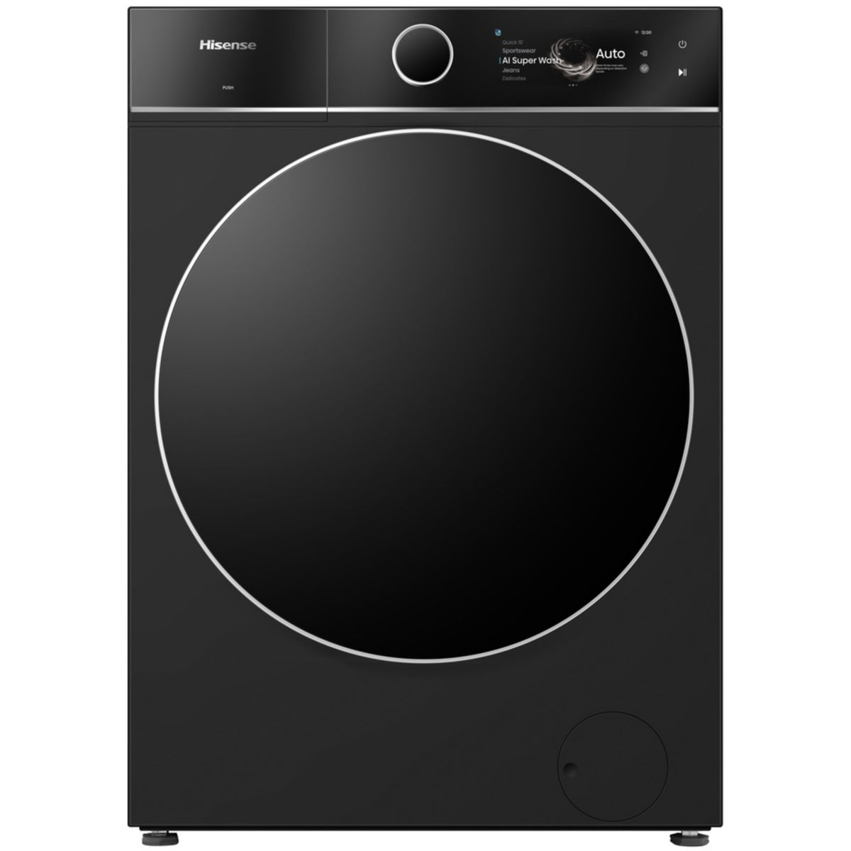 Lave linge hublot HISENSE WF7I1248BBR - 12 kg - 1400 tr/min - Classe A - Moteur induction - Autodosage - Connecté Wifi- Noir
