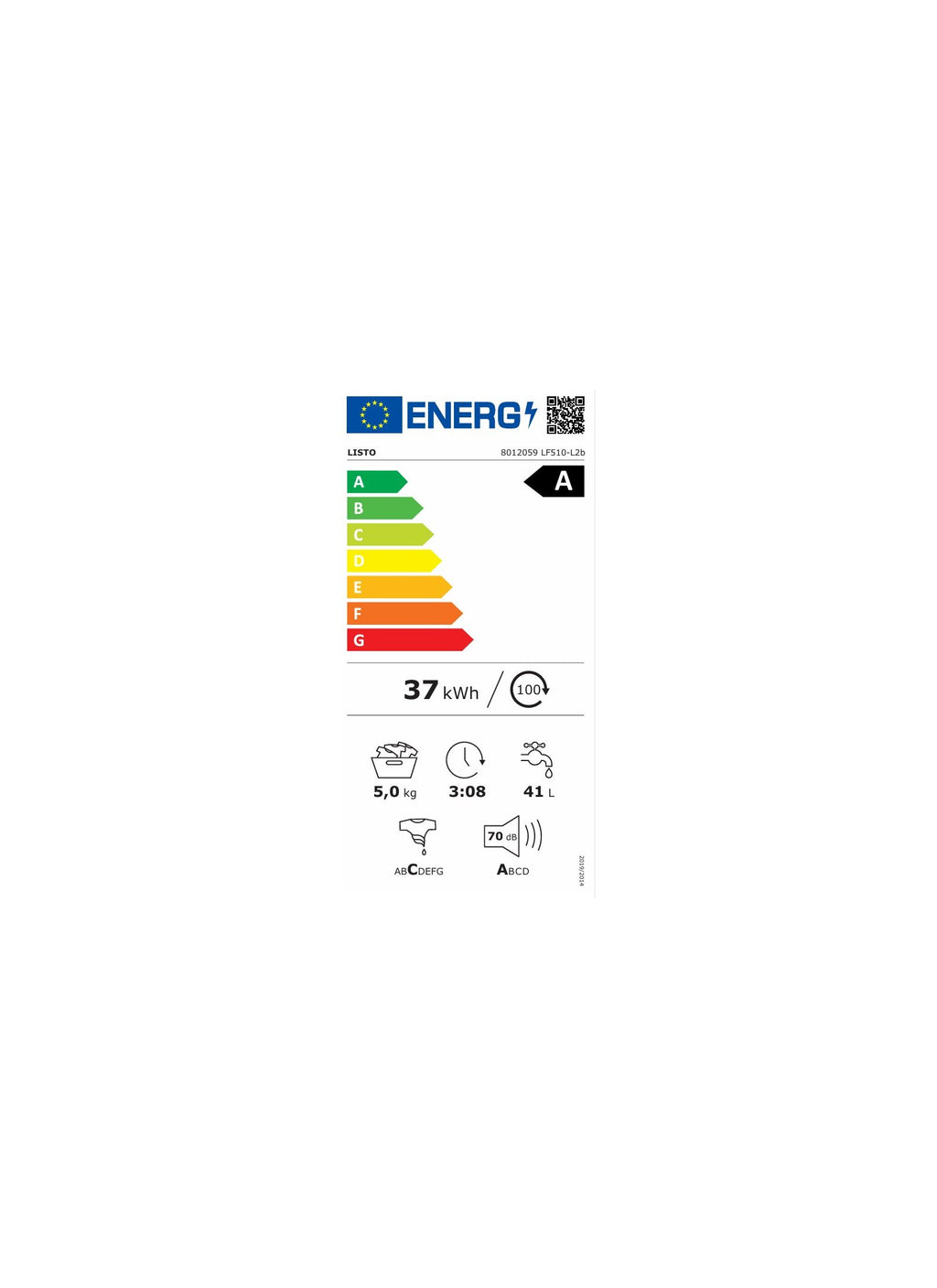 Lave linge compact LISTO LF510-L2b - 5 kg - 1000 tr/min - Classe A - Moteur induction