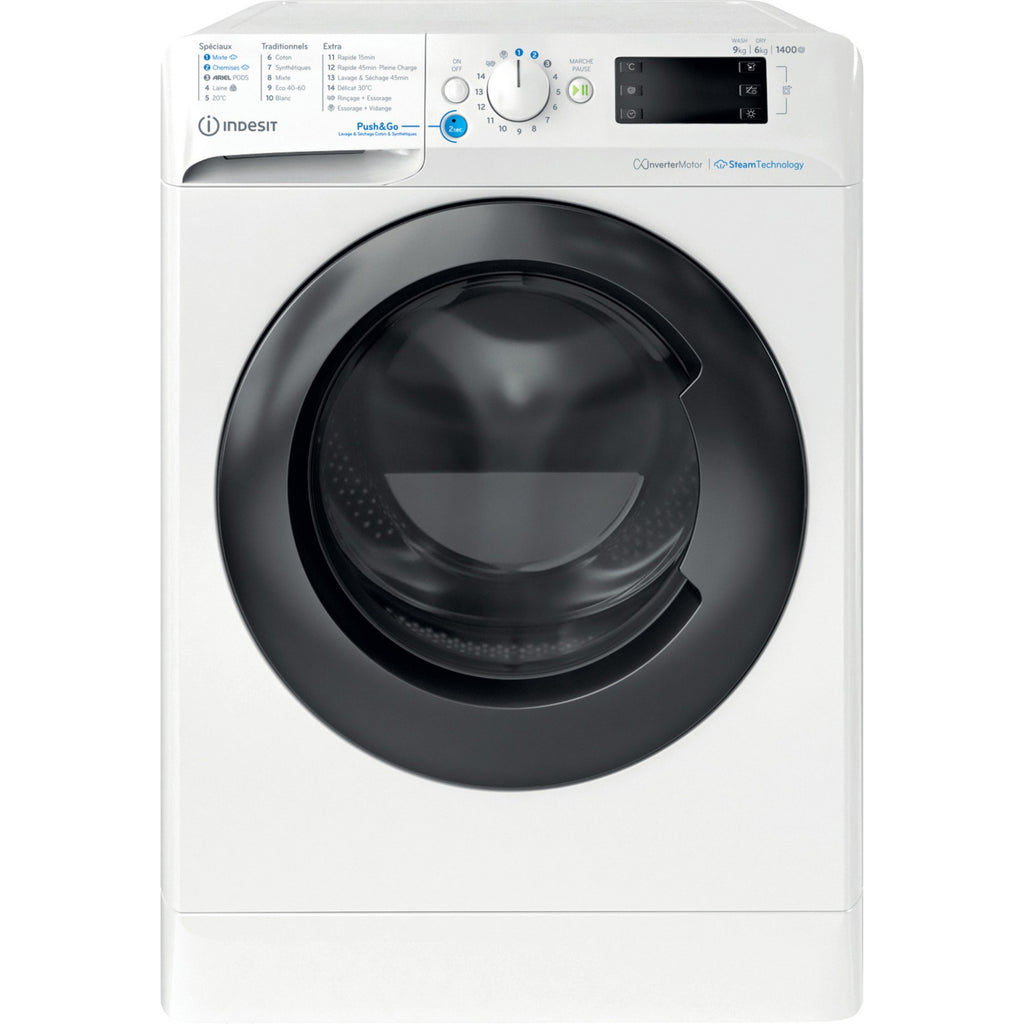 Lave linge séchant hublot INDESIT BDE96435WKVFR - 9/6 kg - 1400 tr/min - Classe D - Moteur induction