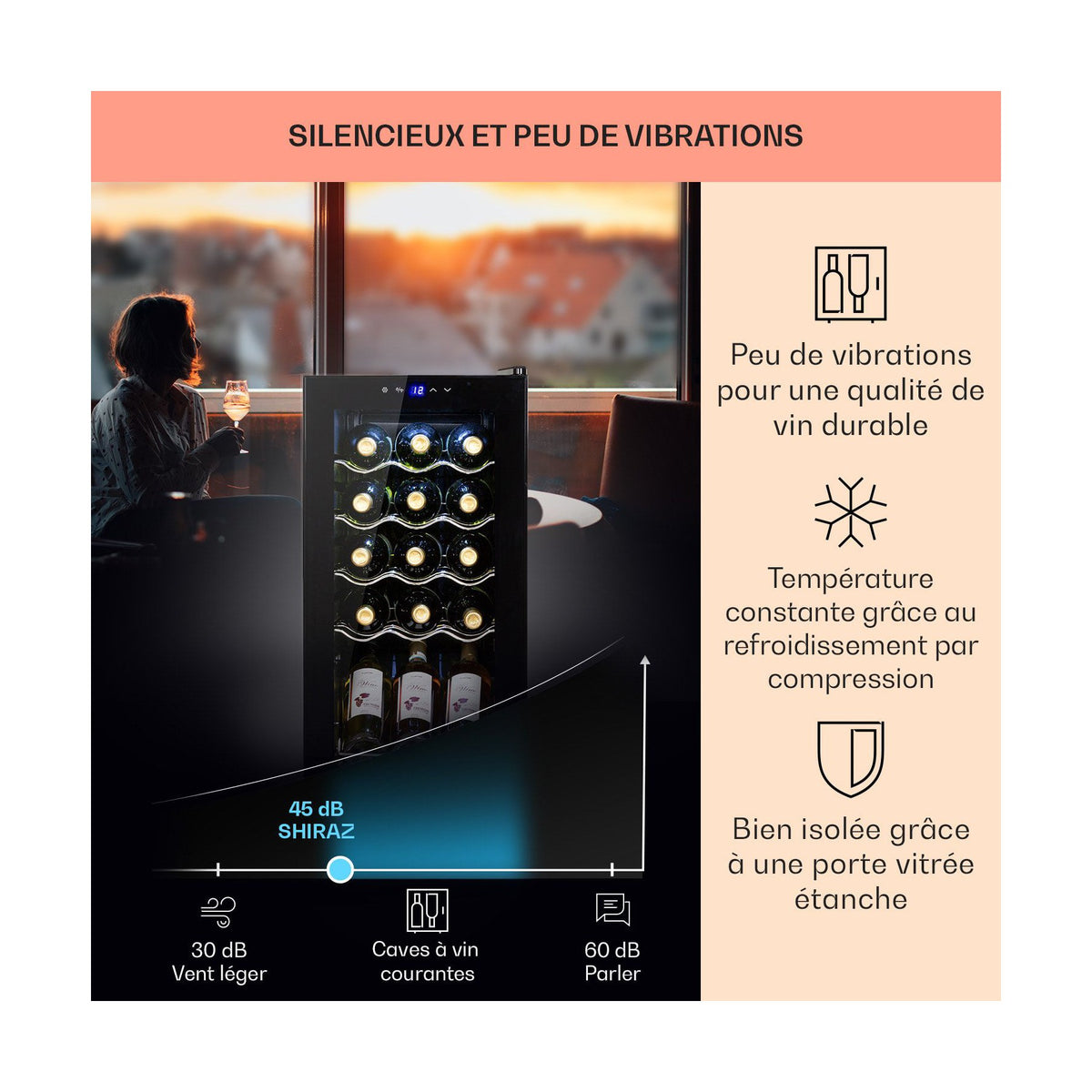 Cave à vin de service KLARSTEIN Shiraz 15 Slim Uno 44L tactile