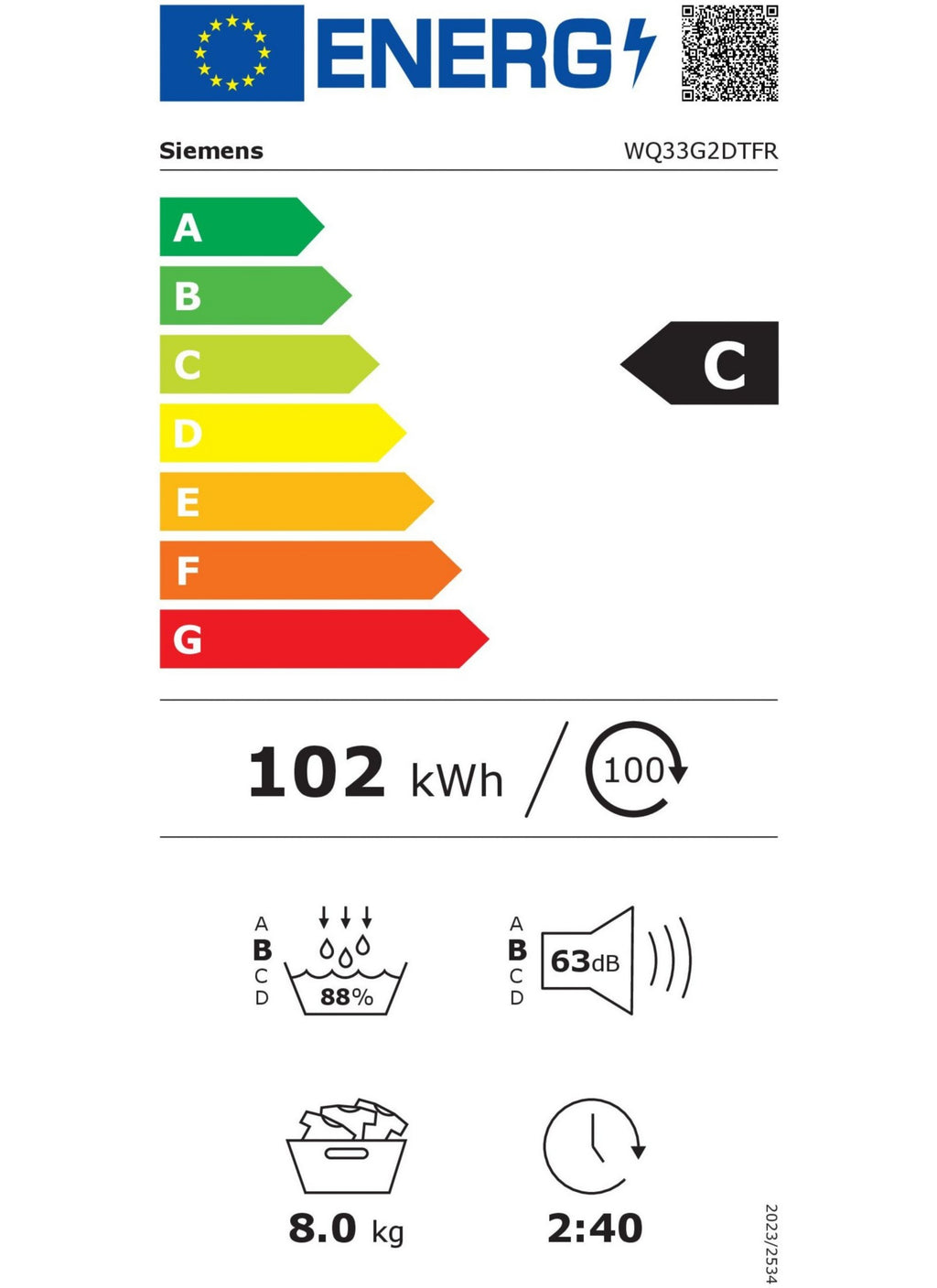 Sèche linge pompe à chaleur SIEMENS WQ33G2DTFR