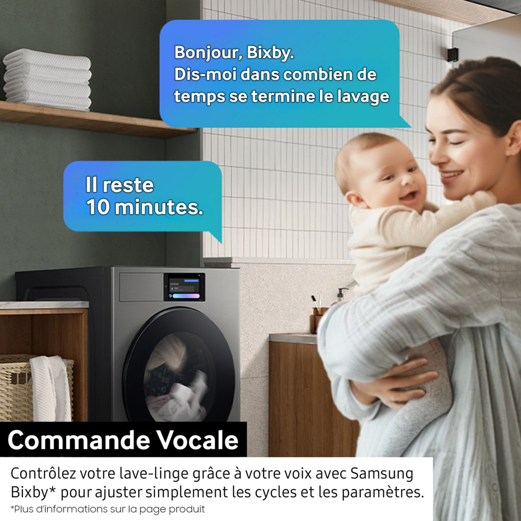 Lave linge hublot SAMSUNG WF90H09C4ST2 - 9 kg - 1400 tr/min - Classe A - Moteur induction - Dosage automatique - Connecté Wifi