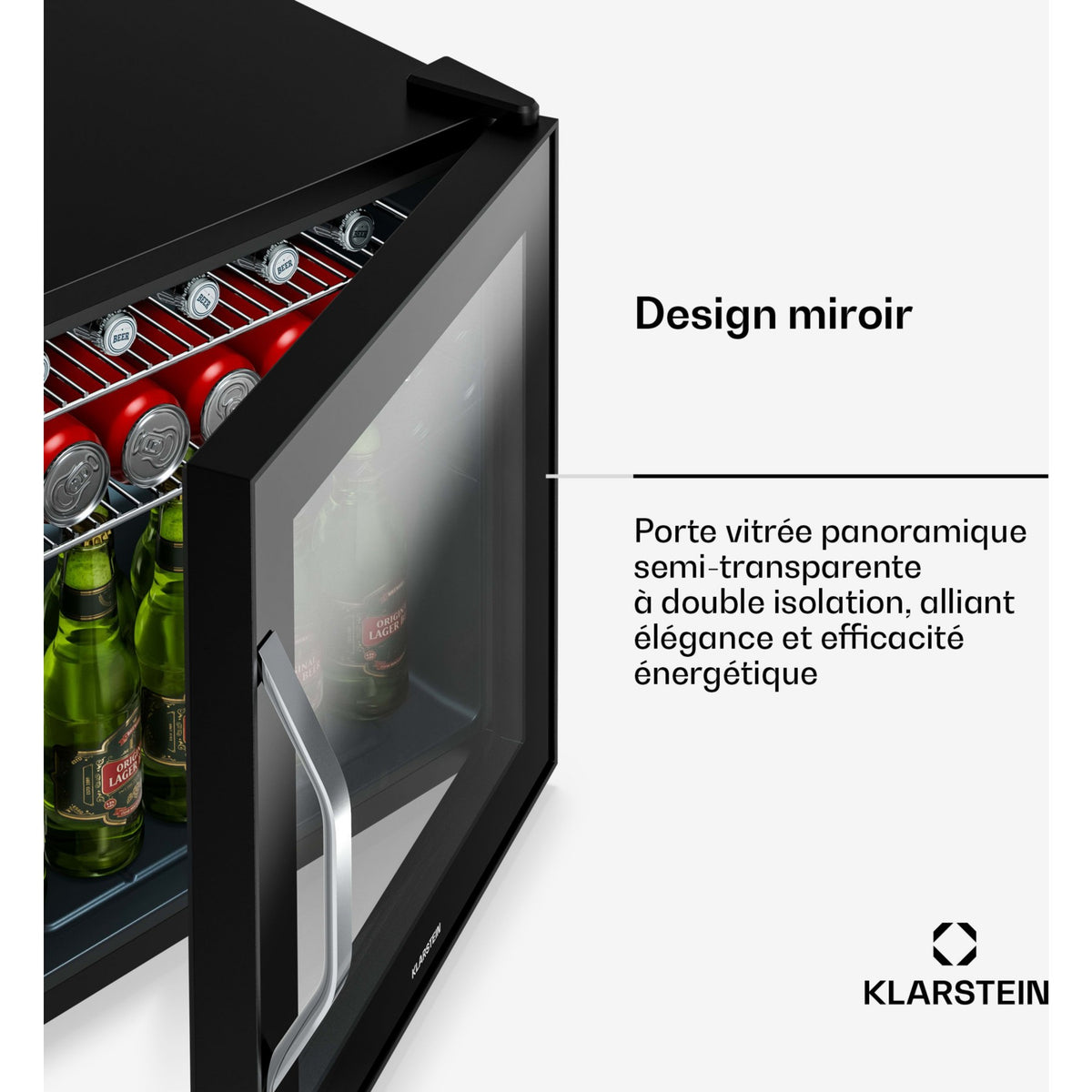 Mini réfrigérateur KLARSTEIN Beersafe porte miroir 44x48cm LED Noir