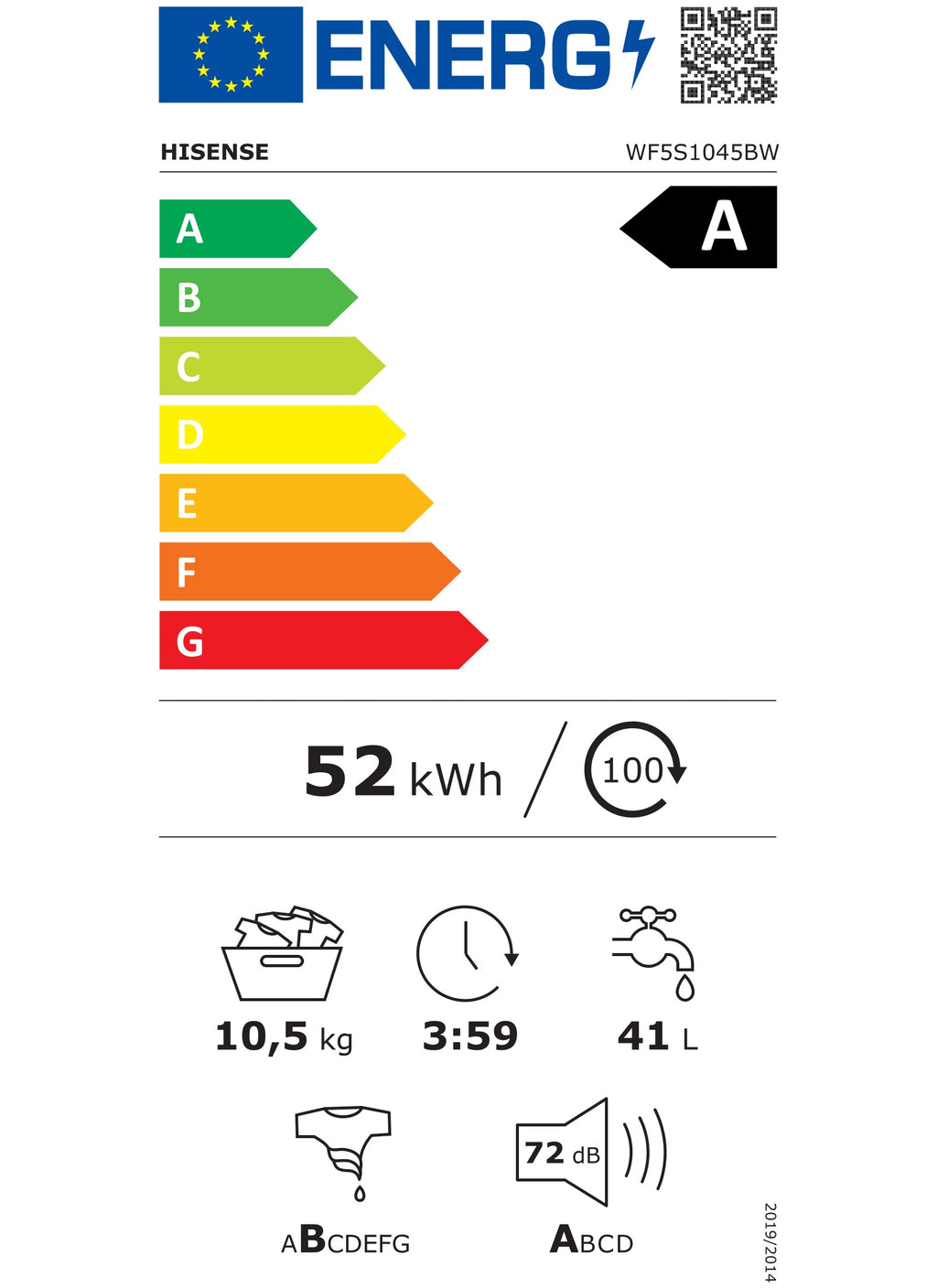 Lave linge hublot HISENSE WF5S1045BW autodose Reconditionné