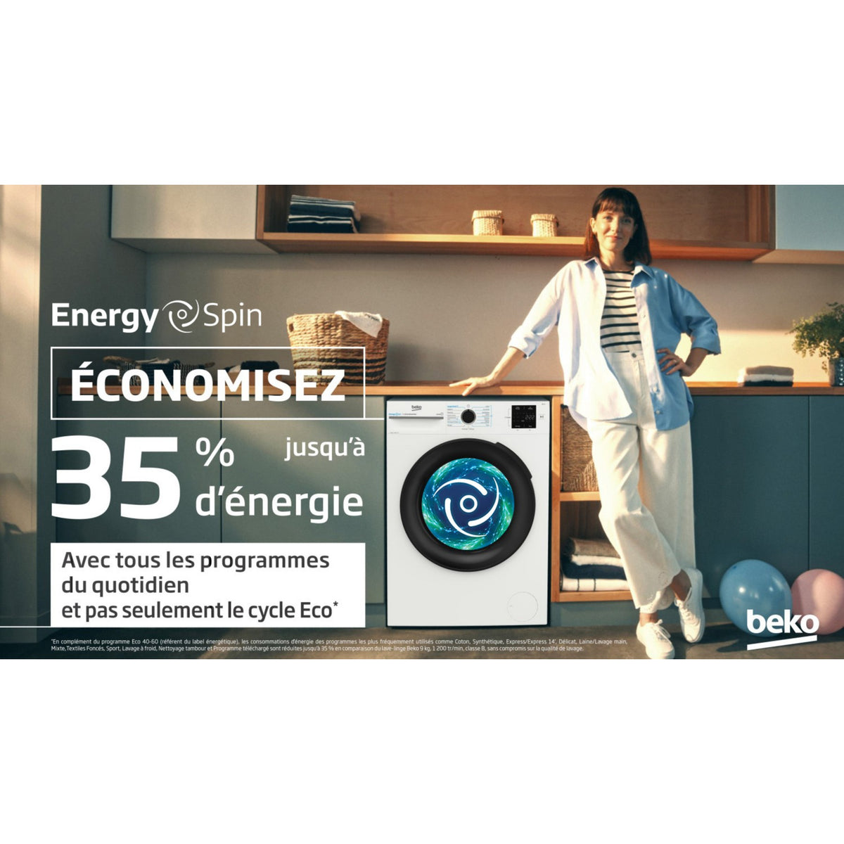Lave linge hublot BEKO BM3WFT412411B - 12 kg - 1400 tr/min - Classe A - Moteur induction