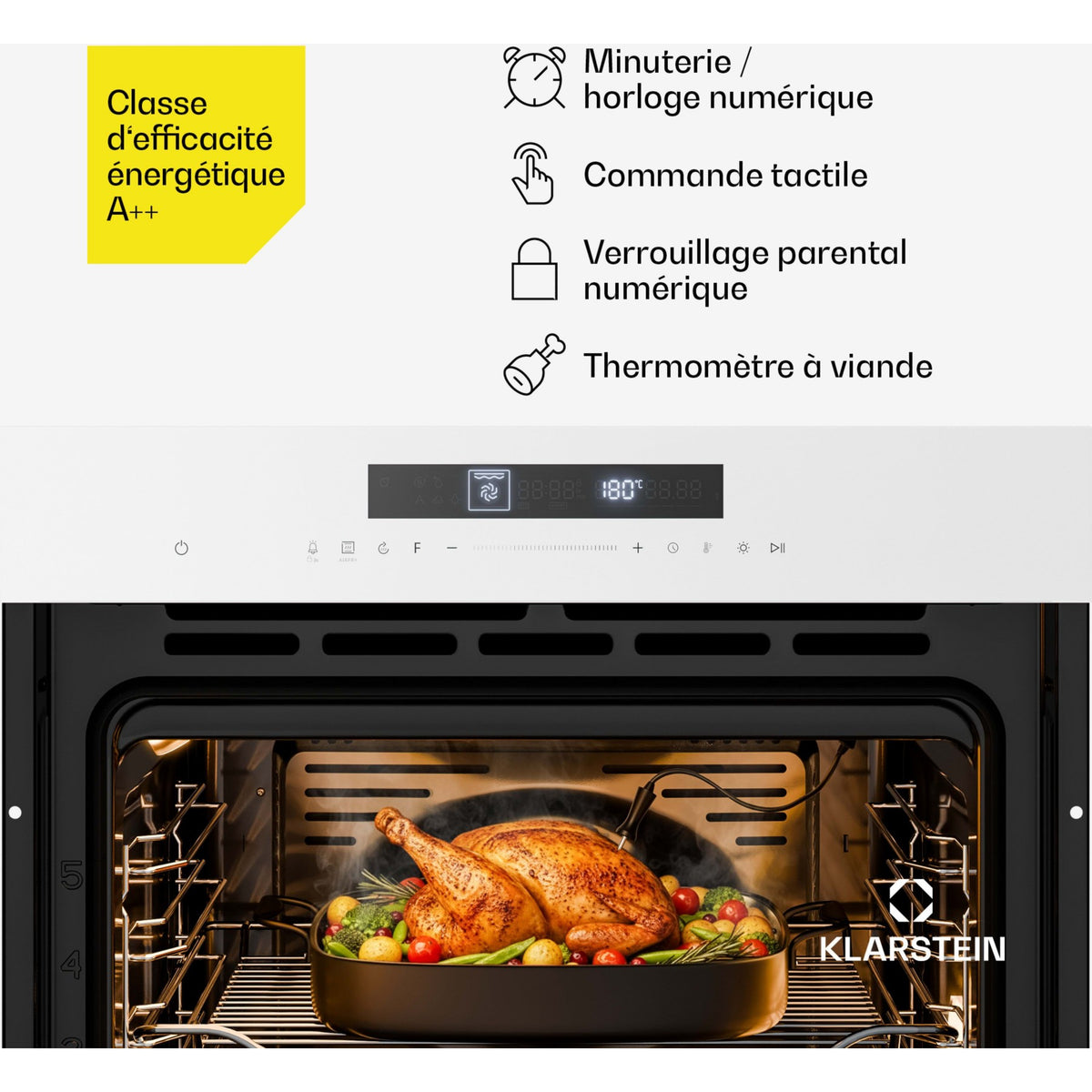 Four encastrable KLARSTEIN Airjet fonction Airfryer 2900W 72L Blanc