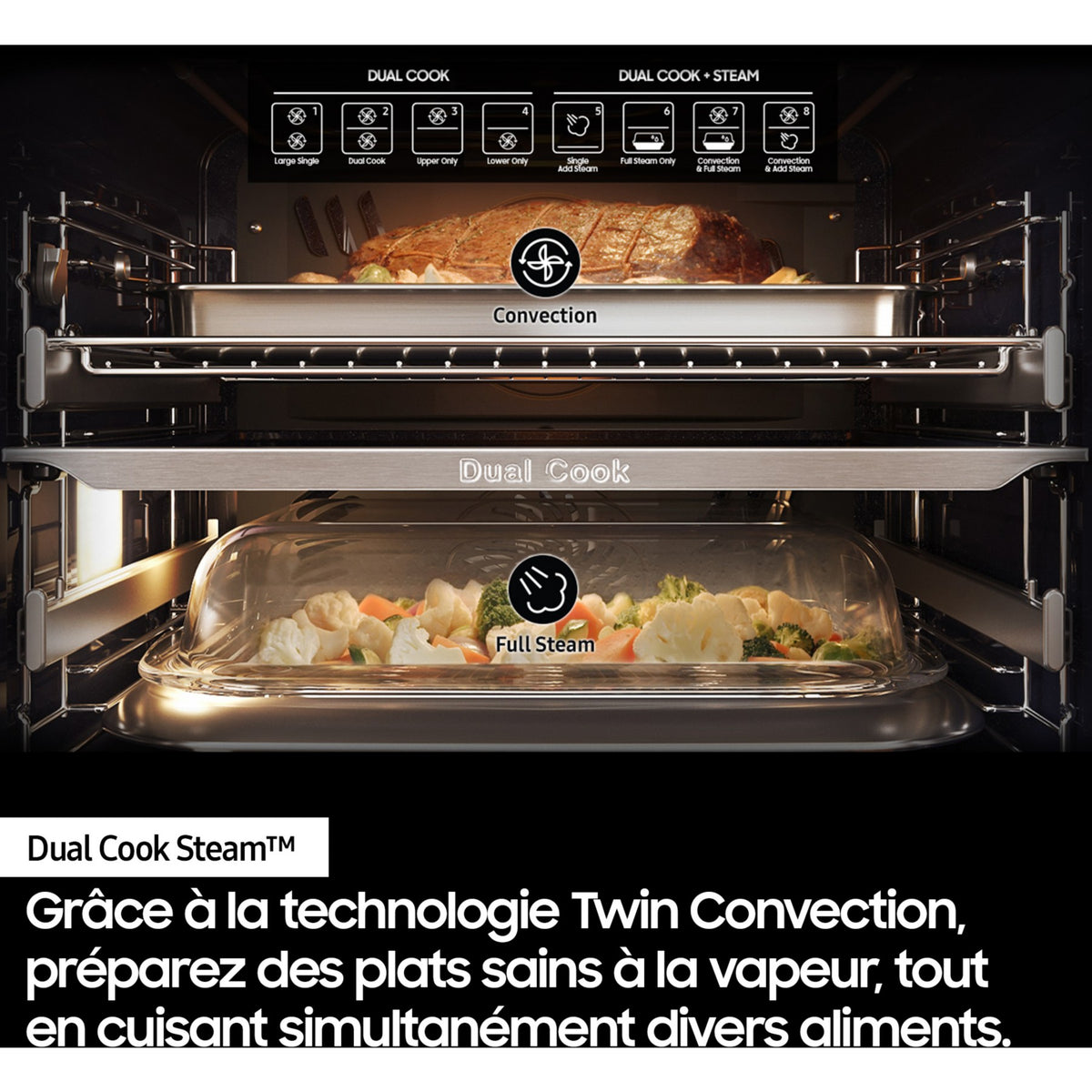 Four encastrable SAMSUNG NV7B6799AAK - Double cavité - Pyrolyse - Vapeur - Porte froide - Rails télescopiques