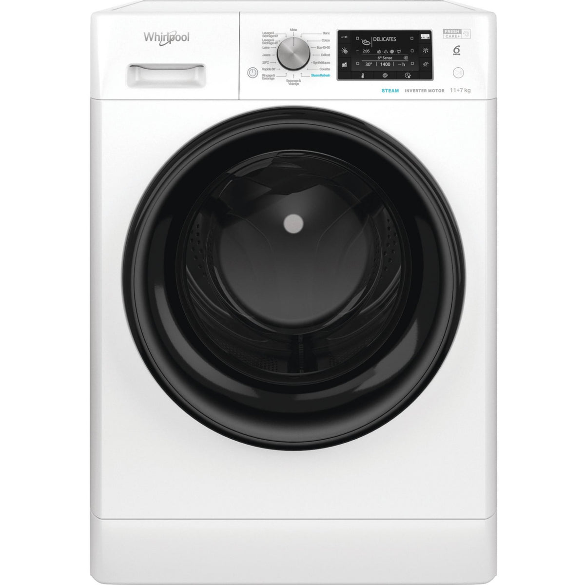 Lave linge séchant hublot WHIRLPOOL FFDB1174489BVFR - 11/7 kg - 1400 tr/min - Classe C - Moteur induction