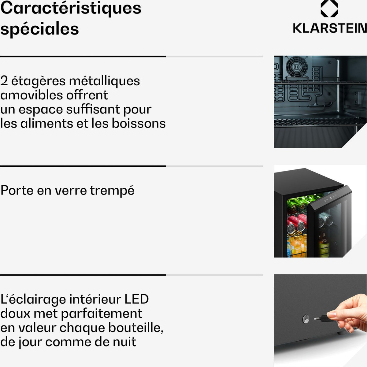 Mini réfrigérateur KLARSTEIN Bevora 52cm 46L Frigo Porte Vitrée Noir