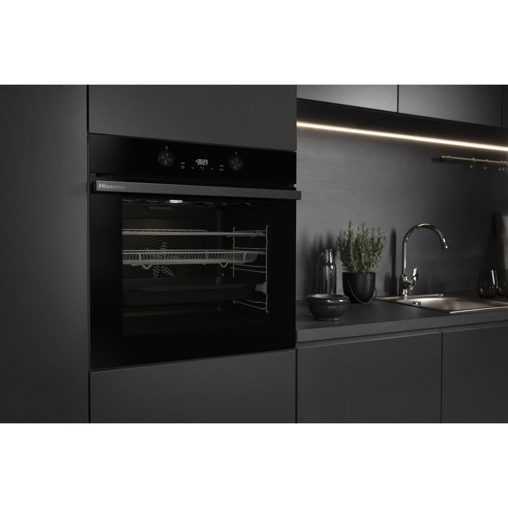 Four encastrable HISENSE BI64223EPBG - Pyrolyse - Chaleur pulsée - Rails télescopiques - Mode Pizza 300°C - Air Fry