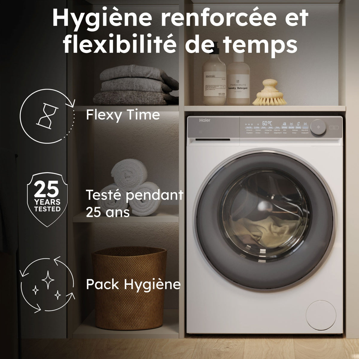 Lave linge hublot HAIER HW100-B14367GUFR - 10 kg - 1400 tr/min - Classe A - Moteur induction direct drive - Connecté wifi