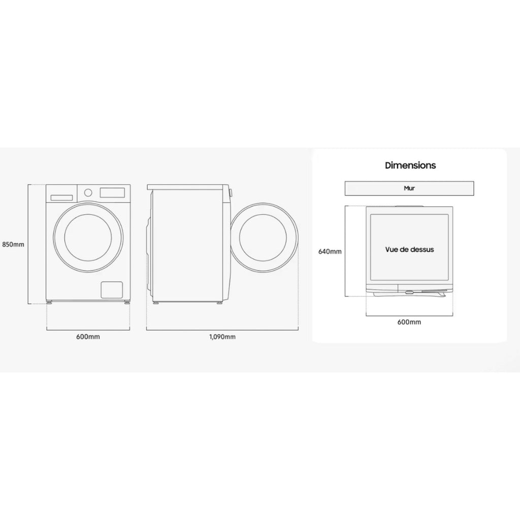 Lave linge hublot SAMSUNG WW11DG5B25AE - 11 kg - 1400 tr/min - Classe A - Moteur induction - Connecté wifi - Bespoke AI