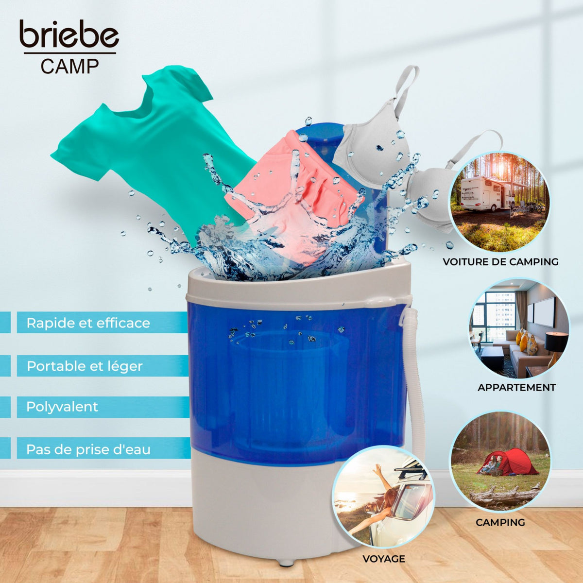 Lave linge portable BRIEBE avec Centrifugeuse, pour Camping WM1111
