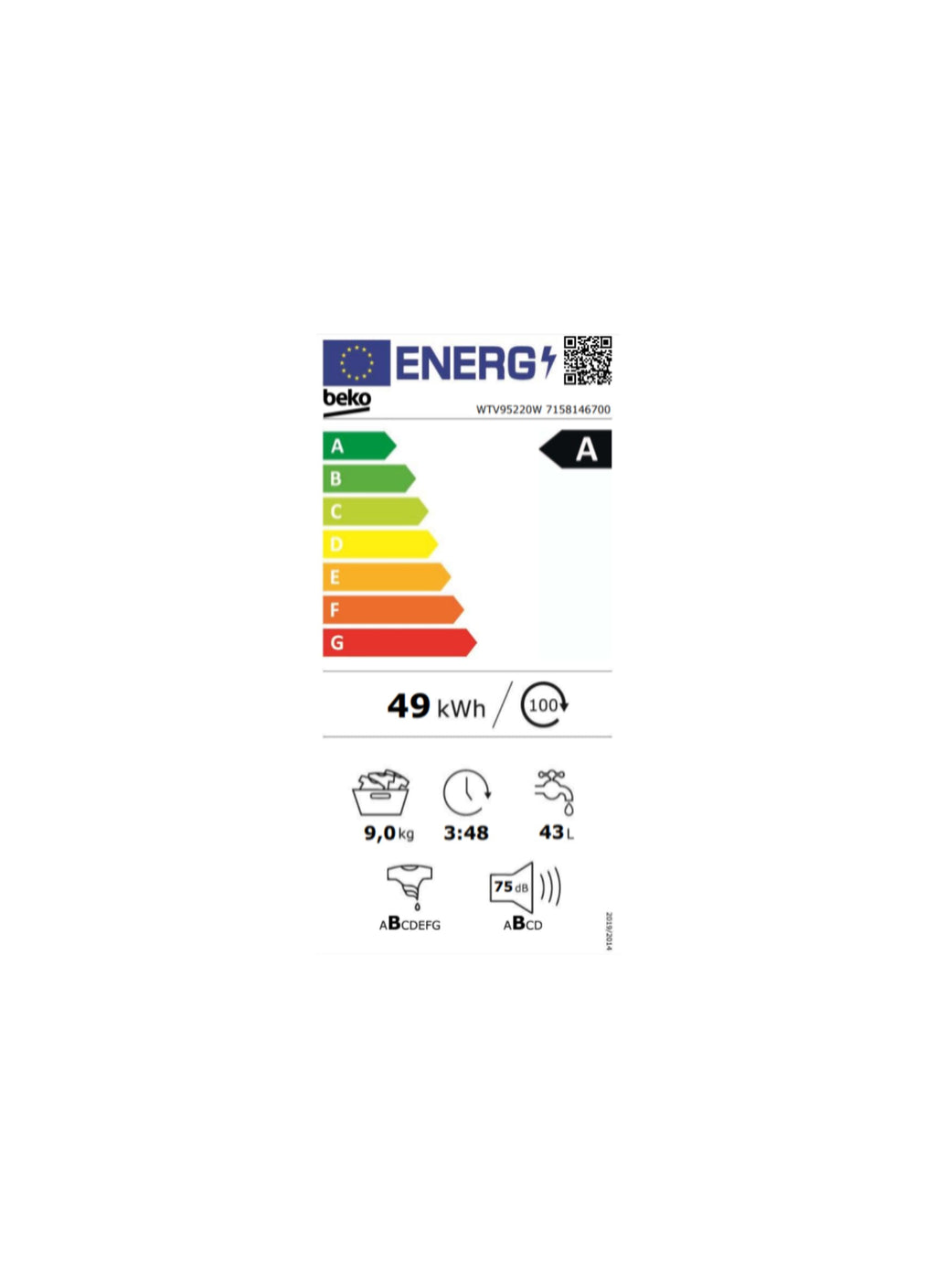 Lave linge hublot BEKO WTV95220W