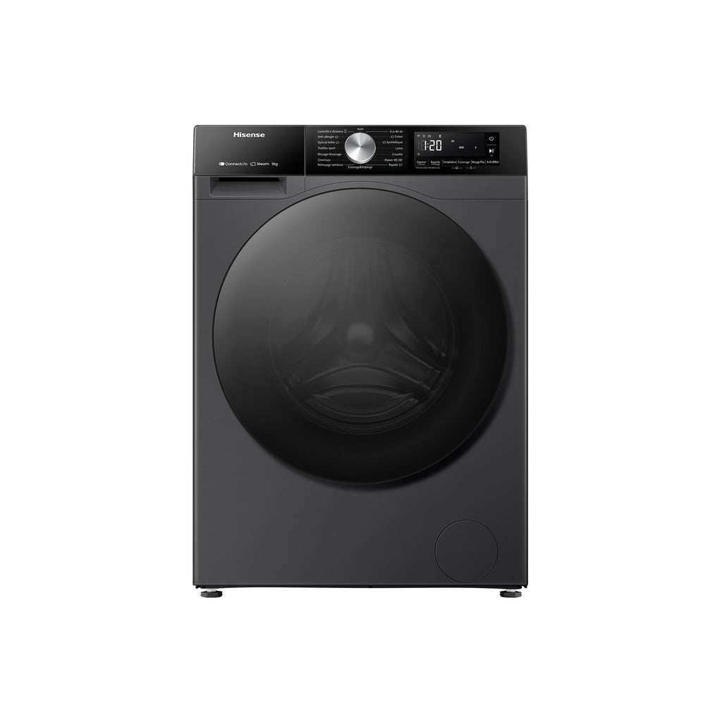 Lave linge hublot HISENSE WF3S9043BB3 - 9 kg - 1400 tr/min - Classe A - Moteur induction - Connecté wifi - Noir