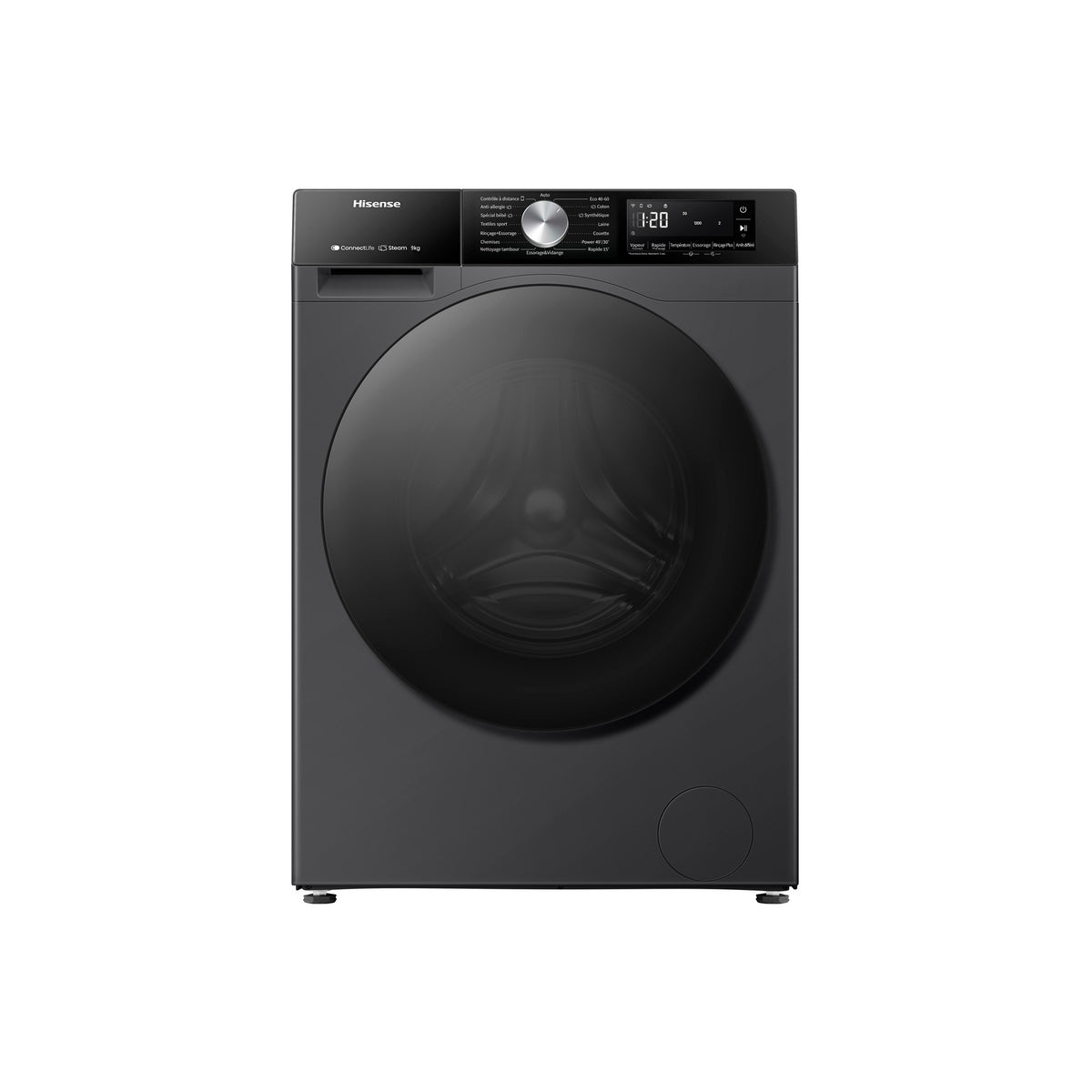 Lave linge hublot HISENSE WF3S9043BB3 - 9 kg - 1400 tr/min - Classe A - Moteur induction - Connecté wifi - Noir