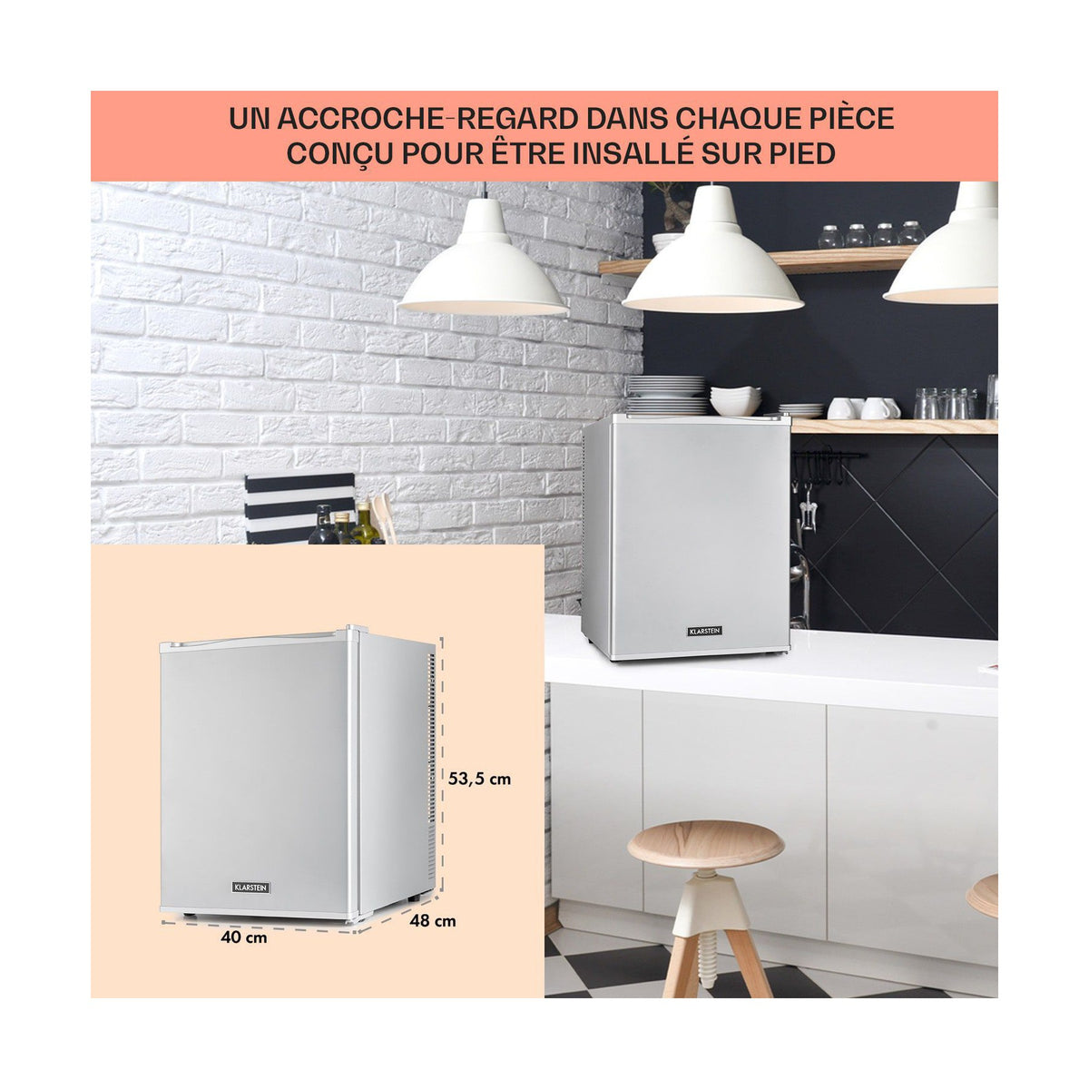 Mini réfrigérateur KLARSTEIN Happy Hour 40L 5-15°C 23 dB LED inox