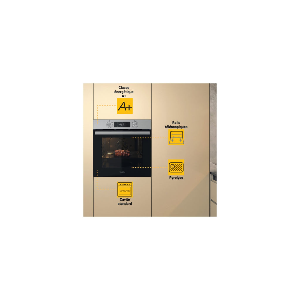 Four encastrable WHIRLPOOL OMR58RR1X - Pyrolyse - Chaleur pulsée - Rails télescopiques - Ajout Vapeur - Inox Anti-traces