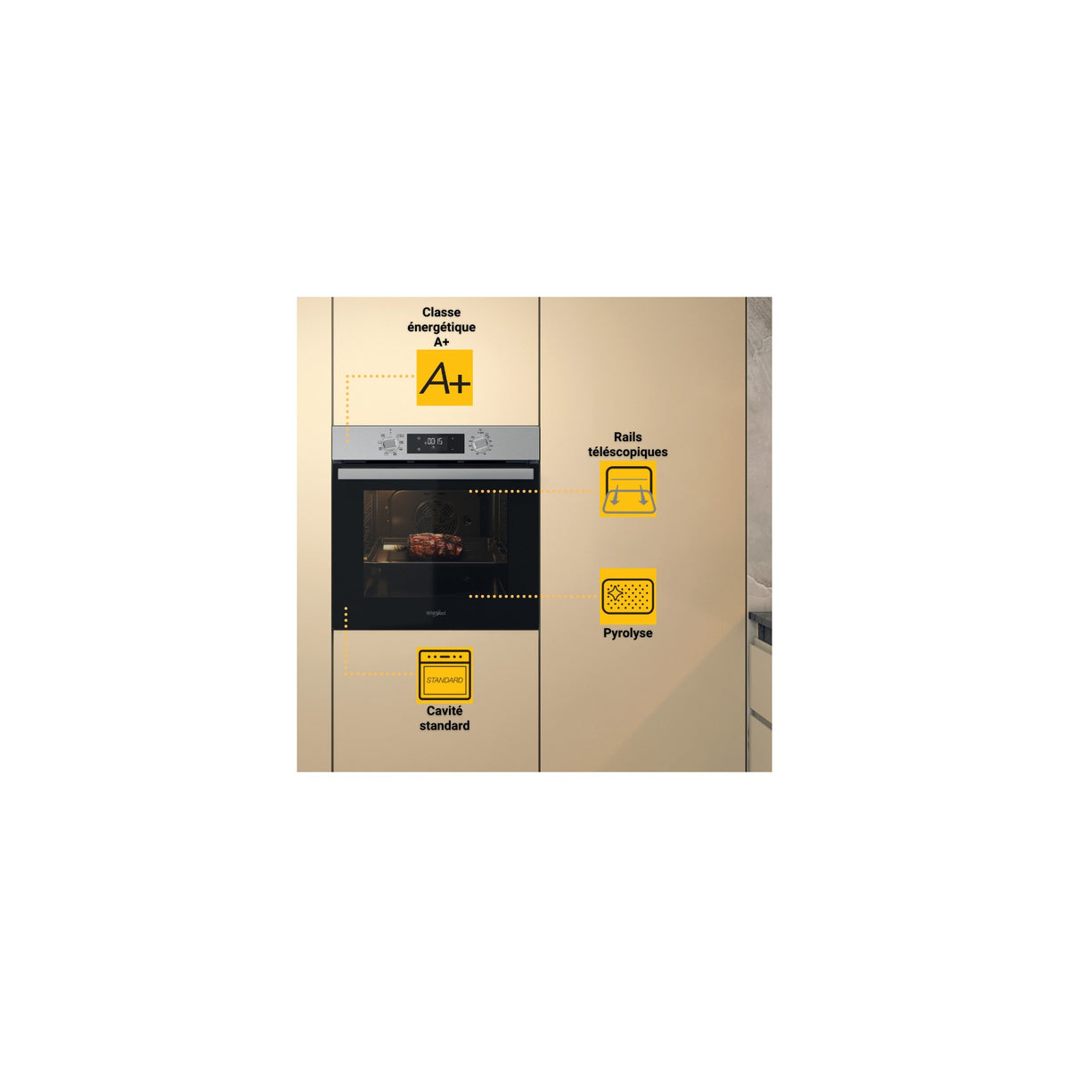 Four encastrable WHIRLPOOL OMR58RR1X - Pyrolyse - Chaleur pulsée - Rails télescopiques - Ajout Vapeur - Inox Anti-traces