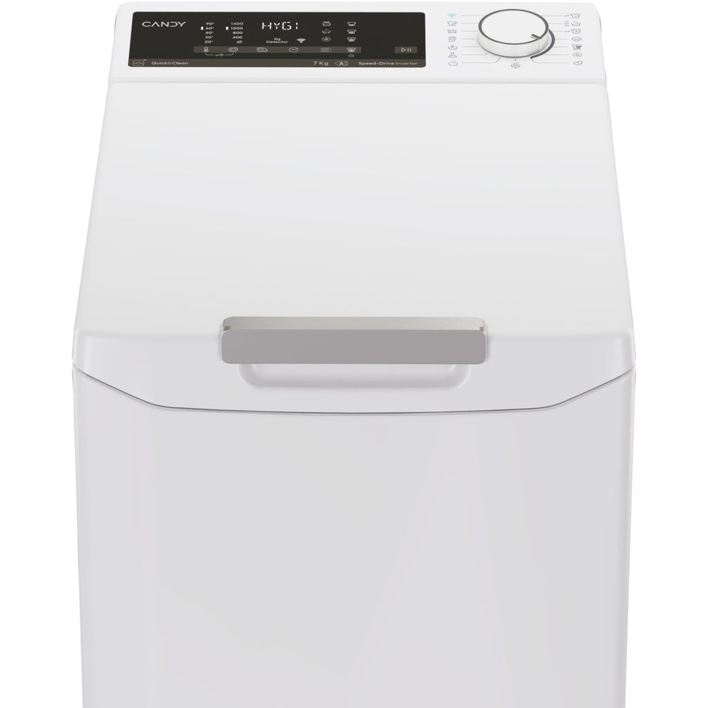 Lave linge top CANDY TCA474TM5-S - 7 kg - 1400 tr/min - Classe A - Moteur induction - Connecté