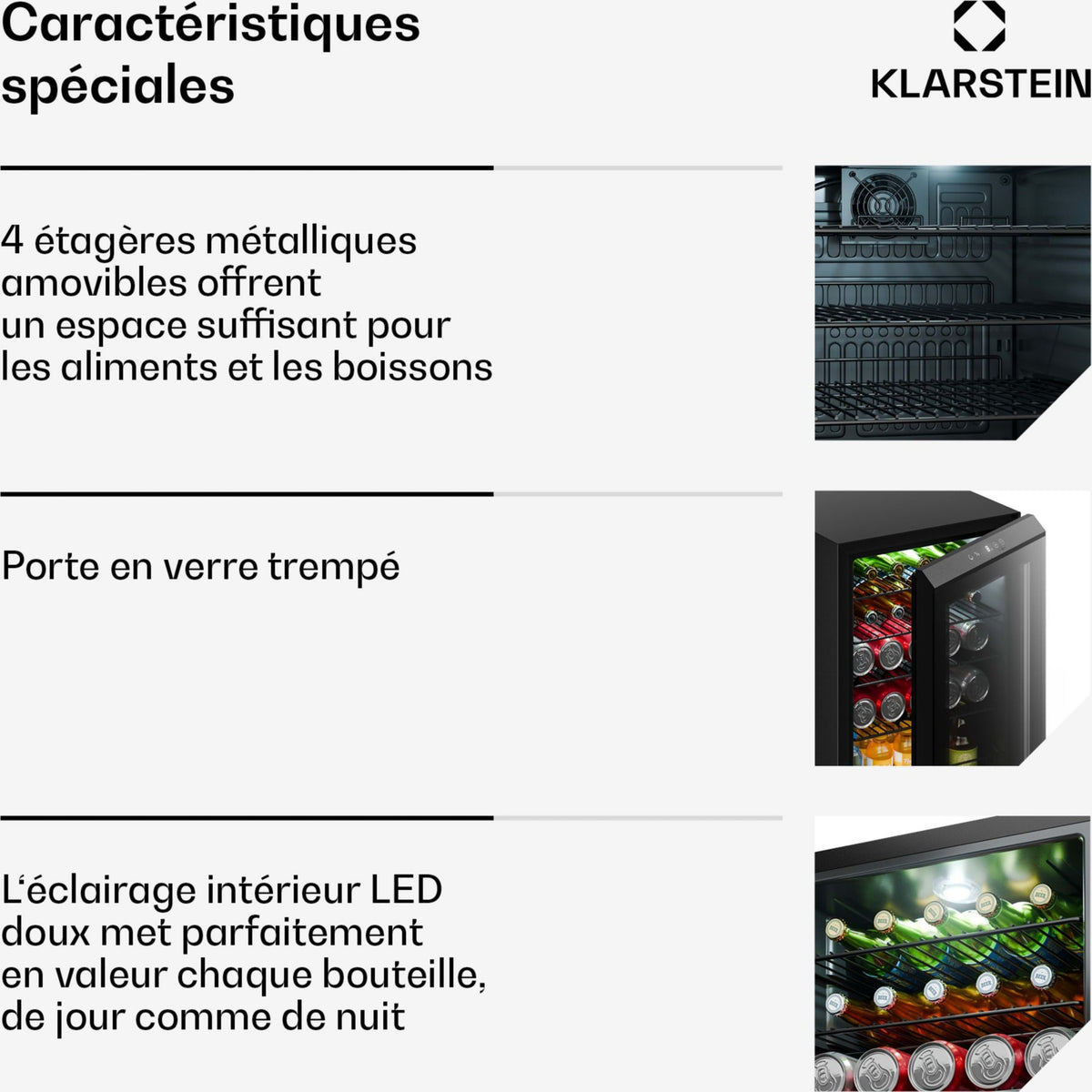 Mini réfrigérateur KLARSTEIN Bevora 65cm 62L Frigo Porte Vitrée Noir