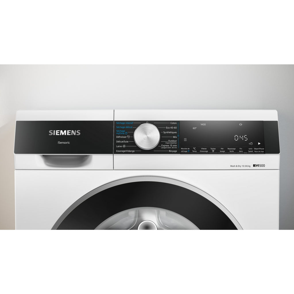 Lave linge séchant hublot SIEMENS WN54G200FR - 10,5/6 kg - 1400 tr/min - Classe D - Moteur induction - iQ500