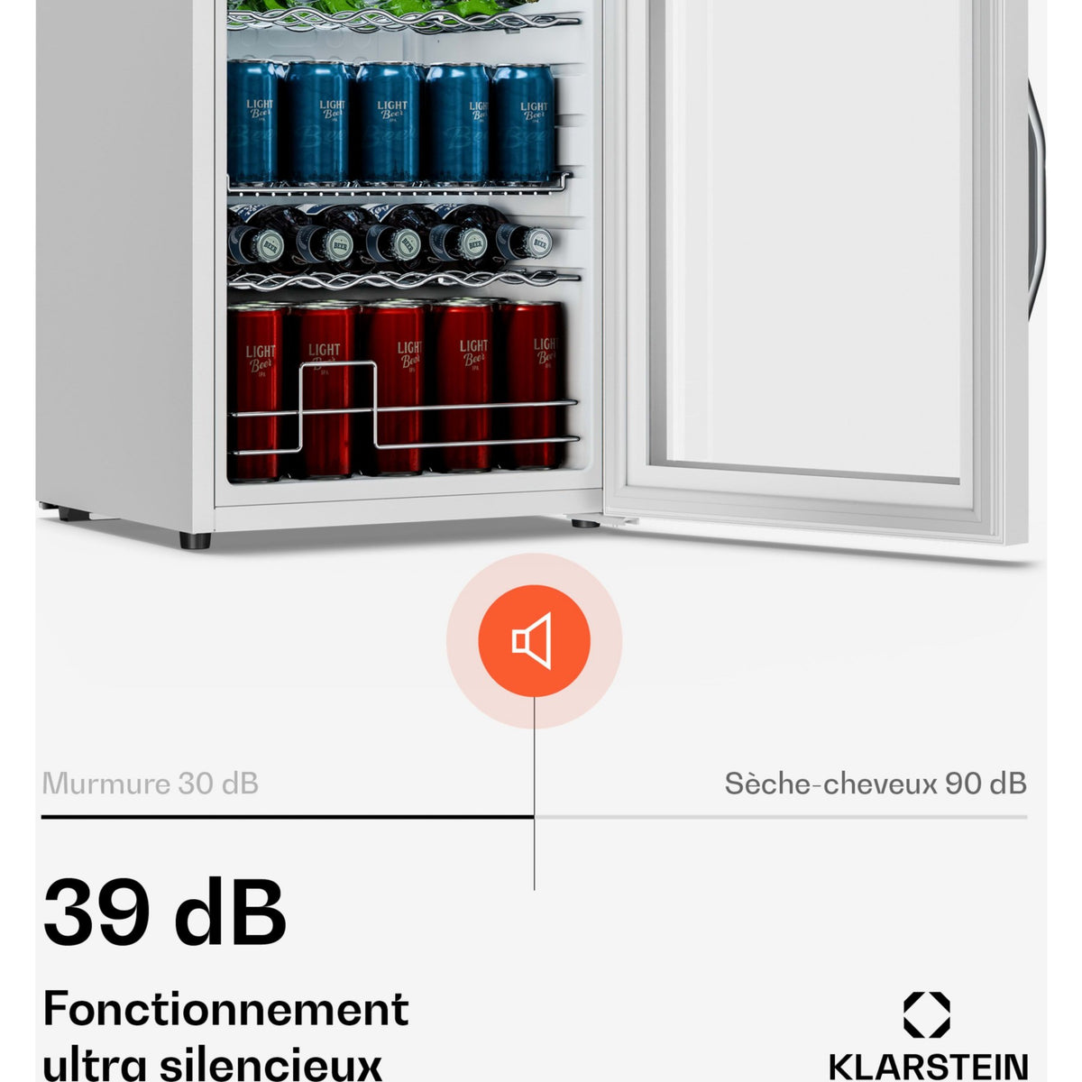 Mini réfrigérateur KLARSTEIN Beersafe porte miroir 64x48cm 60L Blanc