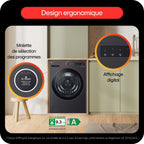 Lave linge hublot LG F20F12BST - 20 kg - 1000 tr/min - Classe A - Moteur direct drive - Wifi - Noir