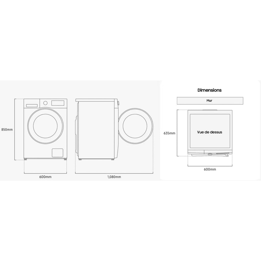 Lave linge hublot SAMSUNG WW80CGC04DAB - 8 kg - 1400 tr/min - Classe A - Moteur induction - Connecté - Noir - Bespoke AI