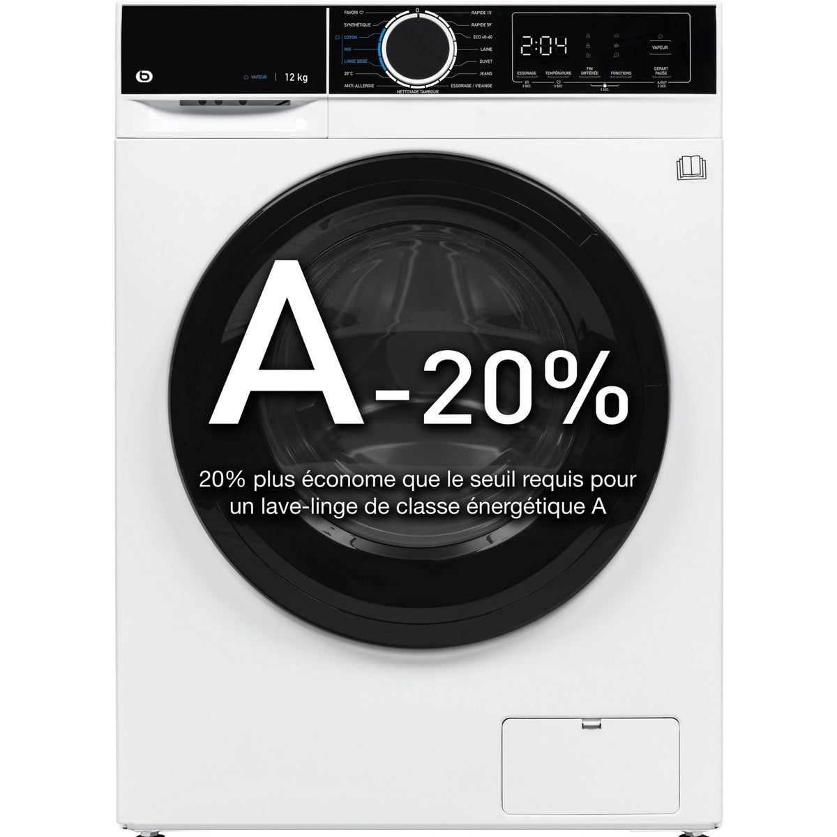 Lave linge hublot ESSENTIELB ELF1214-3b - 12 kg - 1351 tr/min - Classe A - Moteur induction