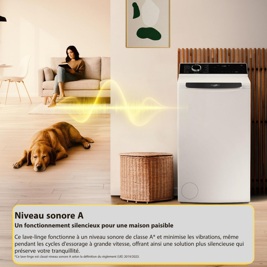 Lave linge top WHIRLPOOL TW621CSILENCEFR - 6 kg - 1200 tr/min - Classe A - Moteur induction - Connecté WiFi