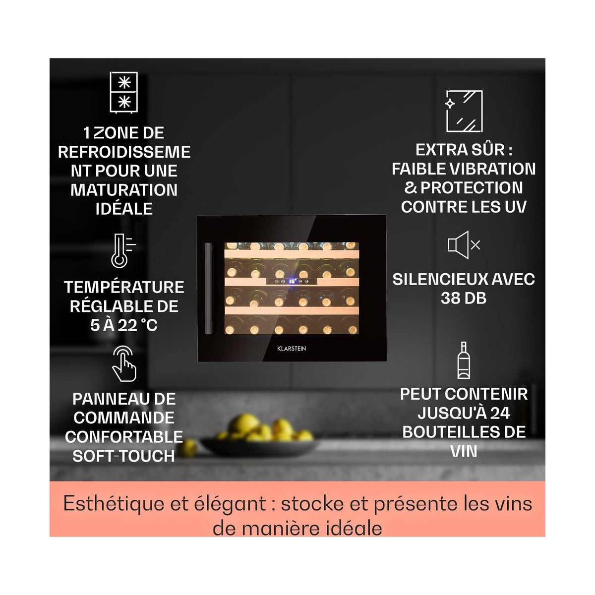 Cave à vin de service KLARSTEIN Vinsider 24 Built-In Onyx 24 bouteilles