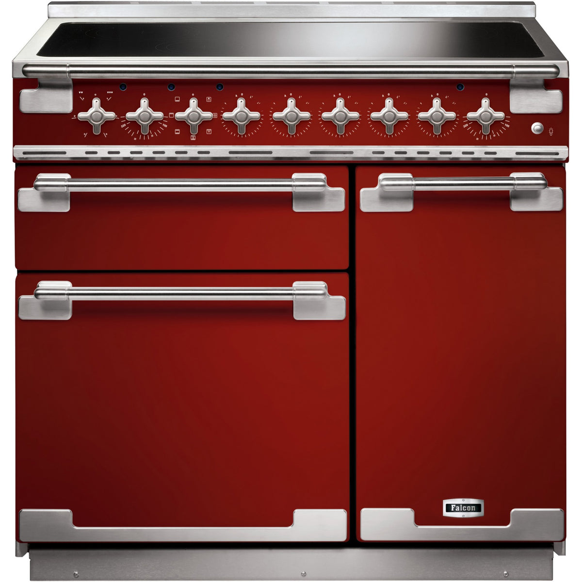 Piano de cuisson induction FALCON ELISE 90 ROUGE CERISE NICKEL BROSSÉ