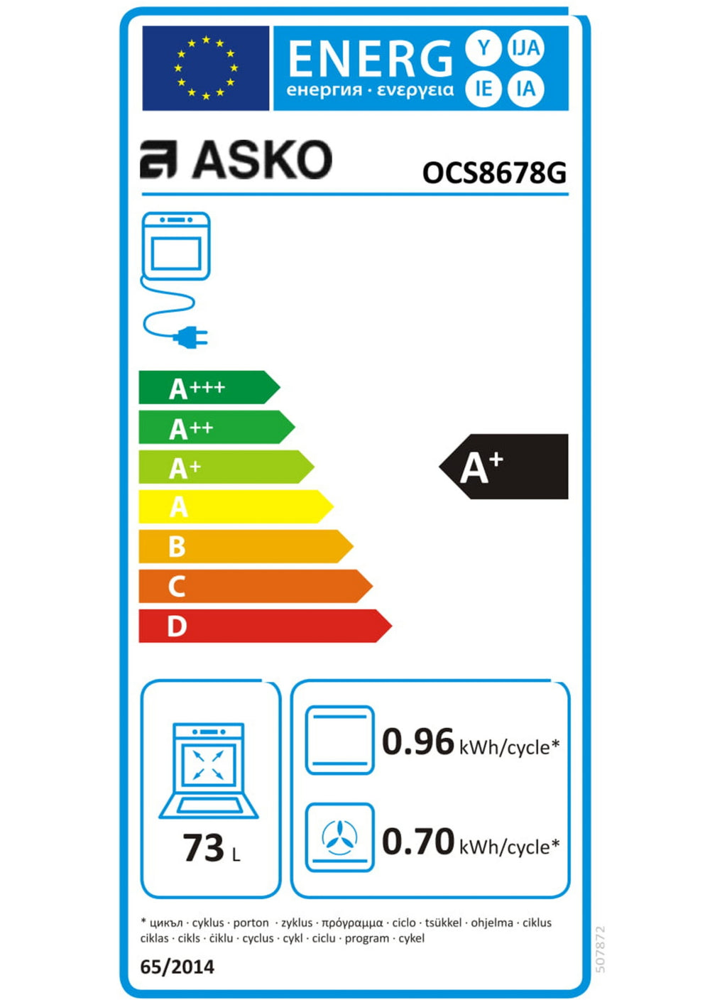 Four encastrable ASKO OCS8678G - Hydrolyse - Chaleur pulsée - Porte froide - Écran tactile - Rails télescopiques