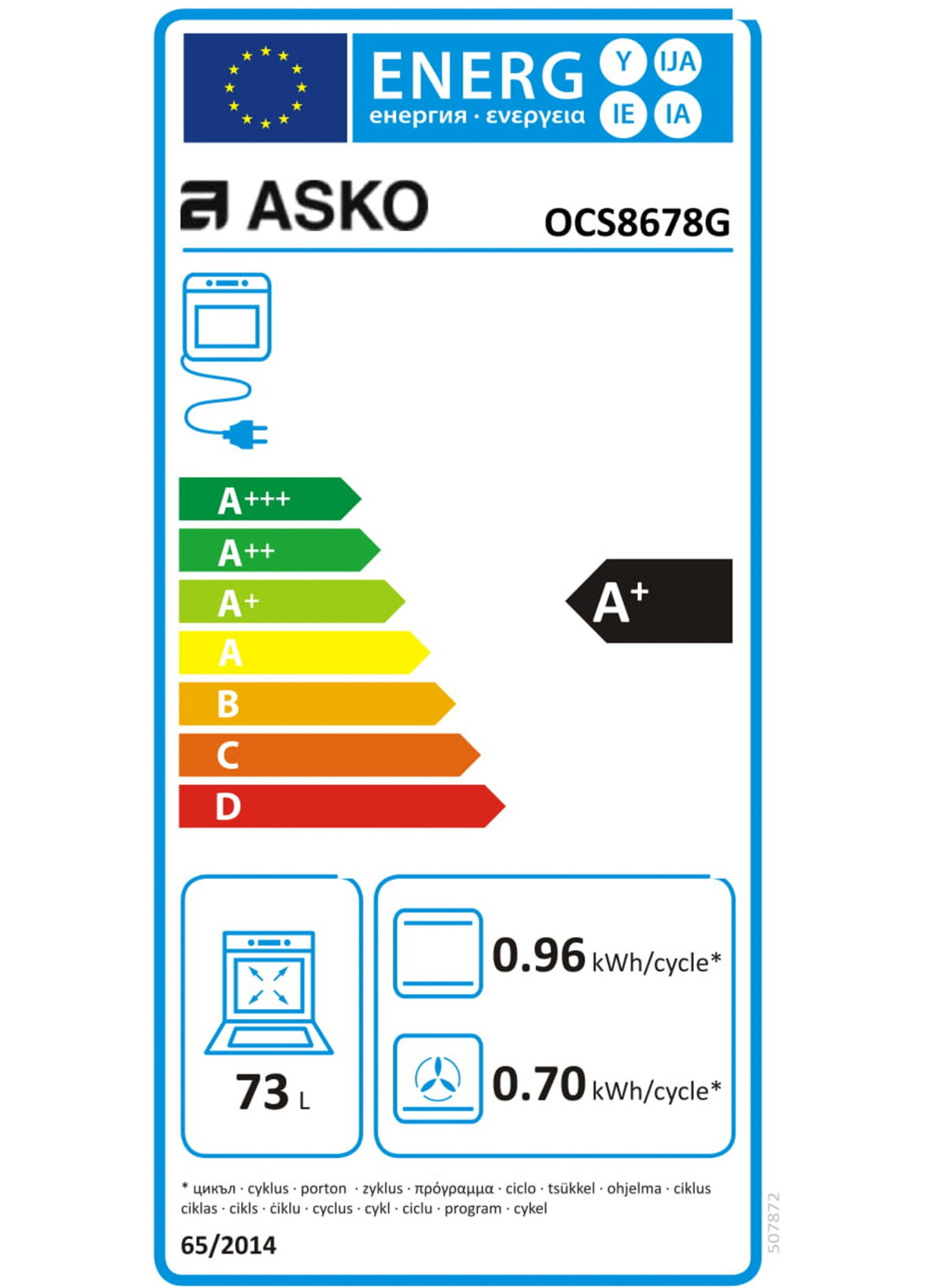 Four encastrable ASKO OCS8678G - Hydrolyse - Chaleur pulsée - Porte froide - Écran tactile - Rails télescopiques