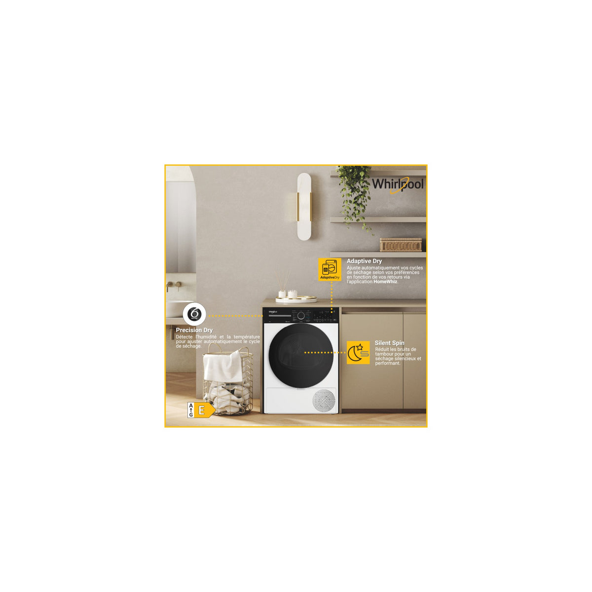 Sèche linge pompe à chaleur WHIRLPOOL CWD122MWBSFR