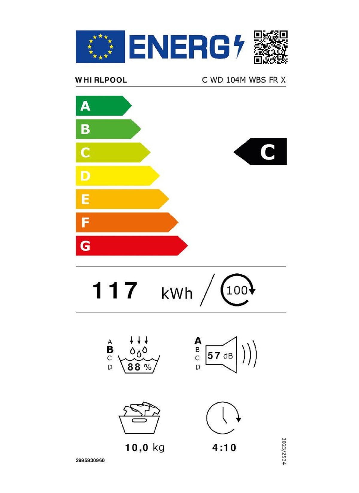 Sèche linge pompe à chaleur WHIRLPOOL CWD104MWBSFRX