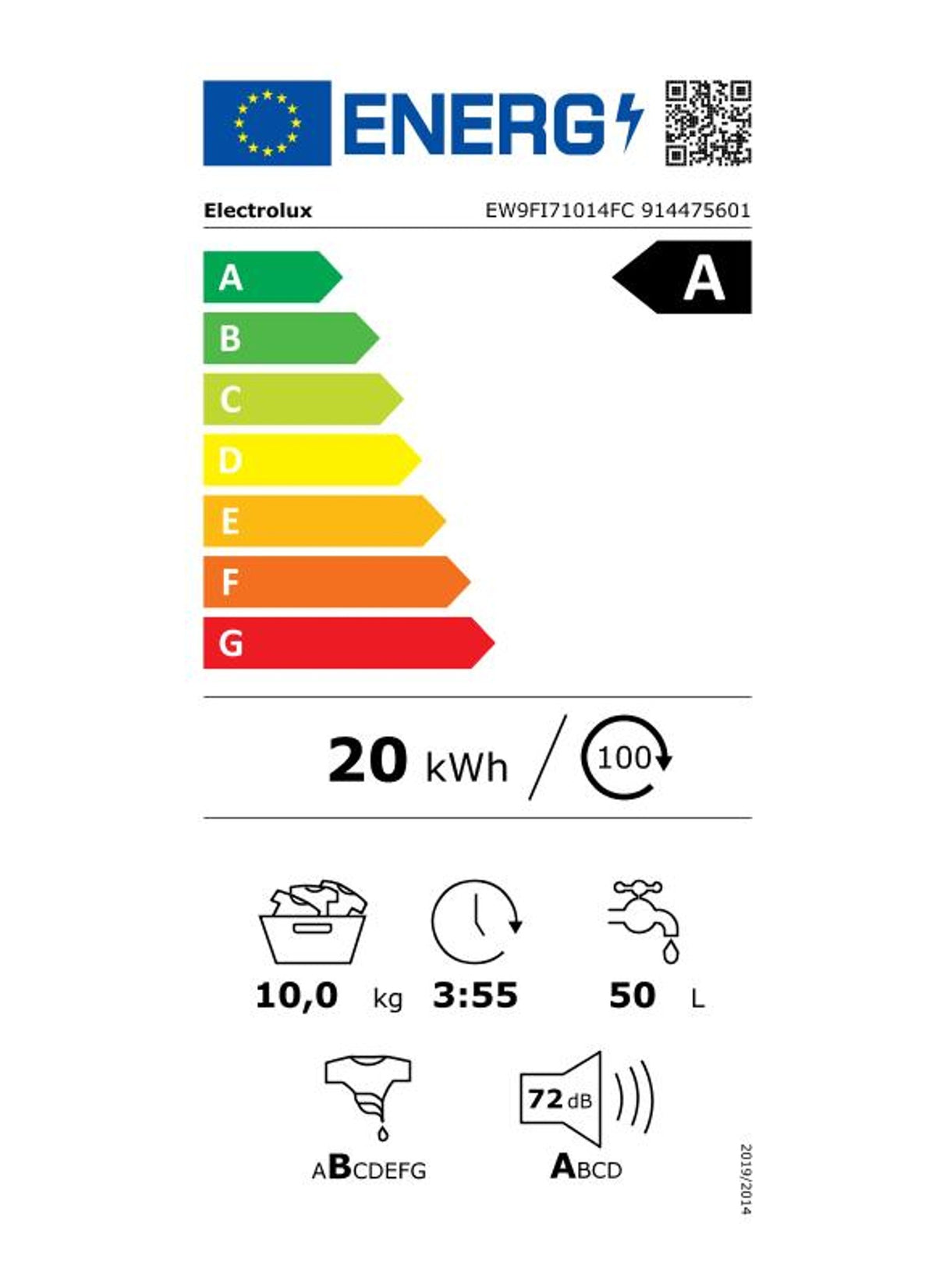Lave linge hublot ELECTROLUX EW9FI71014FC - 10 kg - 1400 tr/min - Classe A - Moteur induction - Connecté wifi