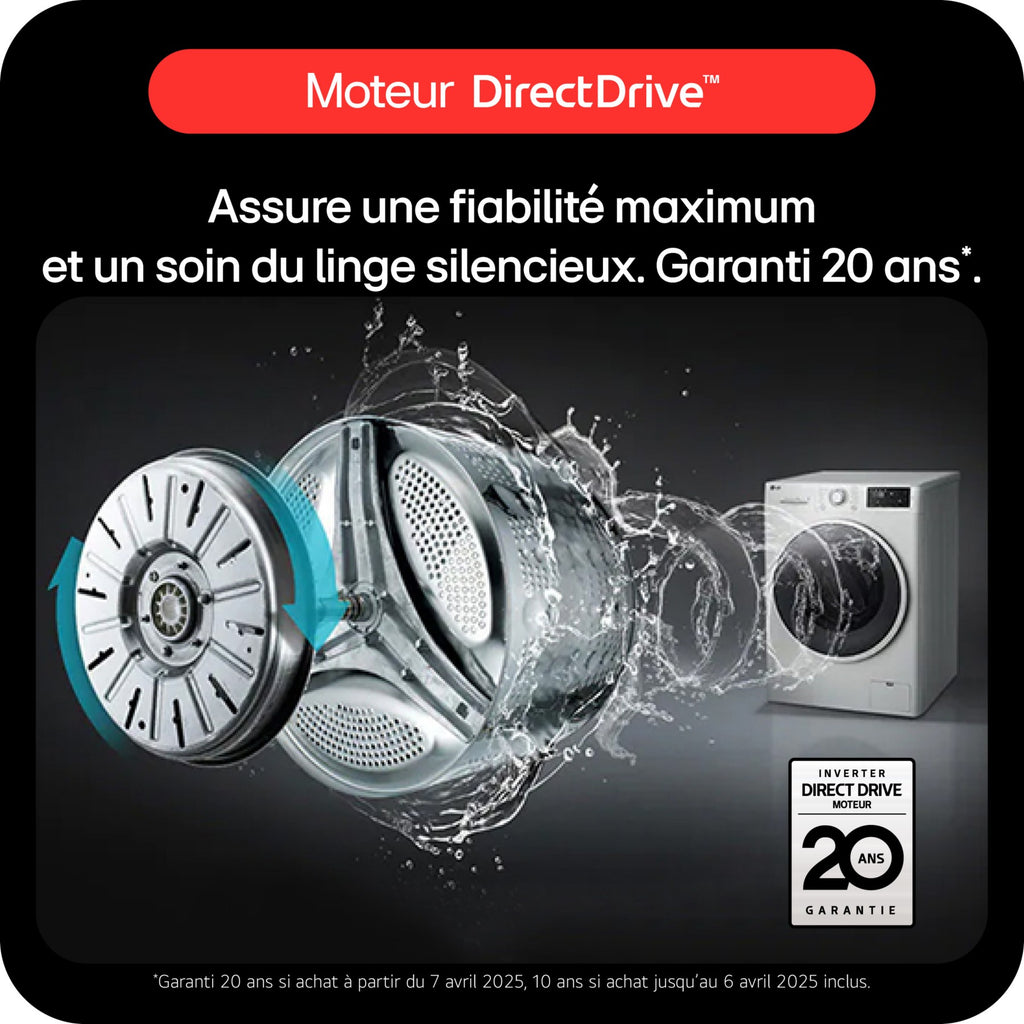 Lave linge hublot LG F94X56WSTA - 9 kg - 1400 tr/min - Classe A - Moteur direct drive - Autodosage - Connecté