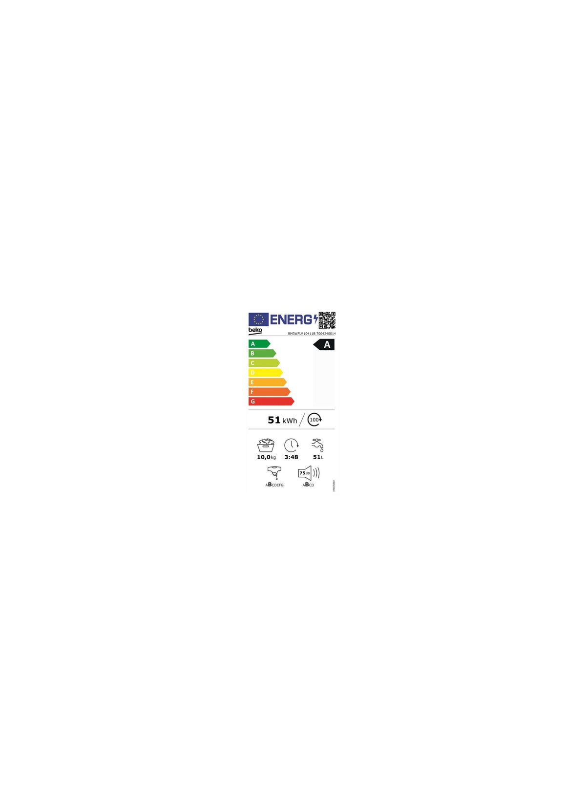 Lave linge hublot BEKO BM3WFU410411B