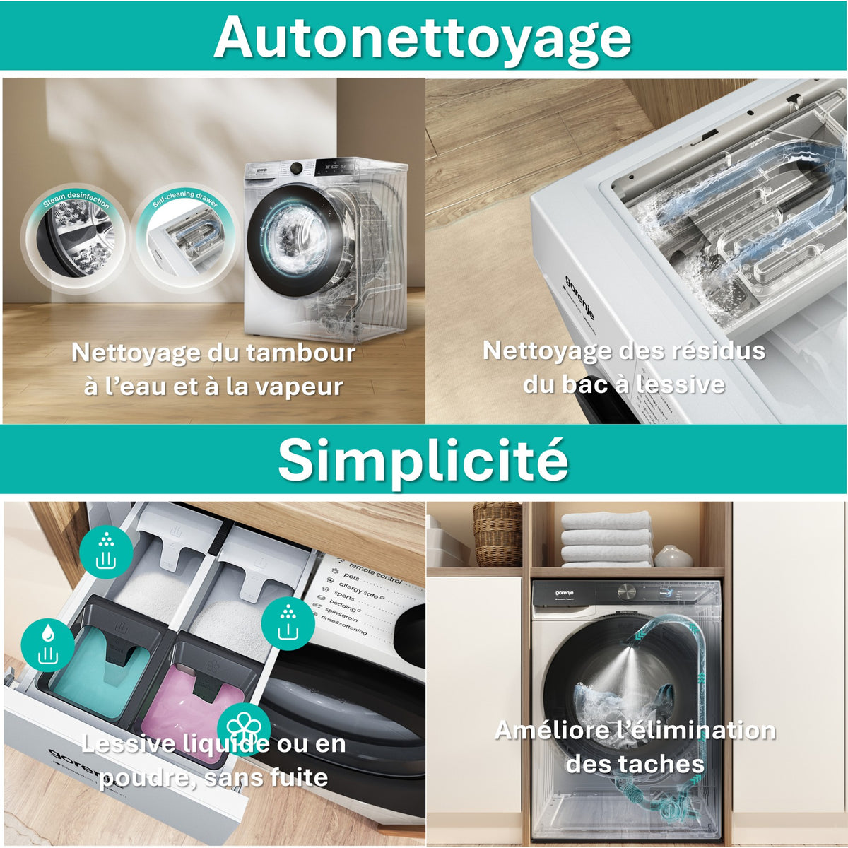 Lave linge hublot GORENJE WG484A31 - 8 kg - 1400 tr/min - Classe A - Moteur induction